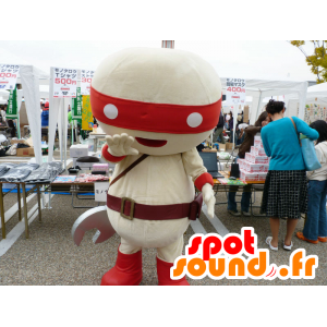 Mascot Monotaro-samurai, ninja blanco y rojo - MASFR26687 - Yuru-Chara mascotas japonesas