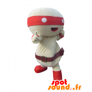 Mascot Monotaro-samurai, ninja blanco y rojo - MASFR26687 - Yuru-Chara mascotas japonesas