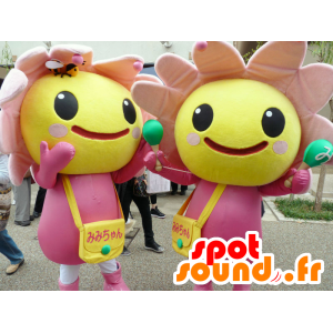 ミミのマスコット、きれいな黄色とピンクの花-MASFR26689-日本のゆるキャラのマスコット