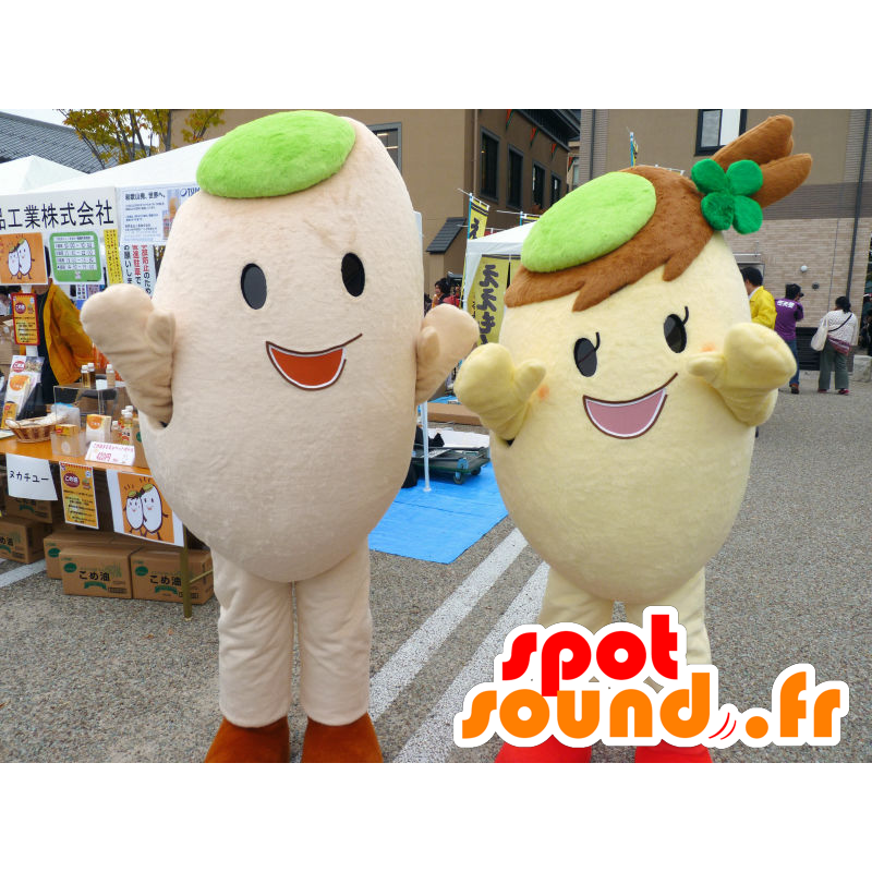 Mascottes Nukachu en Nukapy, 2 reuze rijstkorrels - MASFR26690 - Yuru-Chara Japanse Mascottes