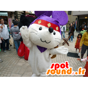 Mascot Hikochu, ninja hiiri, valkoinen, violetti ja punainen - MASFR26691 - Mascottes Yuru-Chara Japonaises