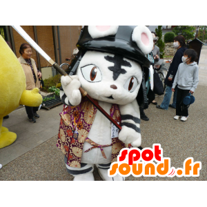 Mascot Todo Toramaru, samurai kat, zwart en wit - MASFR26692 - Yuru-Chara Japanse Mascottes