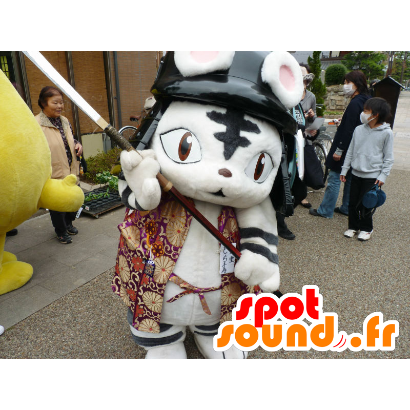 Mascot Todo Toramaru, samurai katt, svart og hvitt - MASFR26692 - Yuru-Chara japanske Mascots