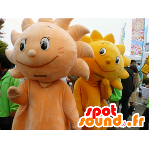 2 maskoter Ma Min og Mi-Man 2 oransje og gule soler - MASFR26694 - Yuru-Chara japanske Mascots