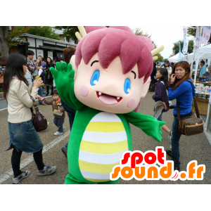 Mascot Sayarin, vihreä ja vaaleanpunainen lohikäärme Sayaman - MASFR26697 - Mascottes Yuru-Chara Japonaises