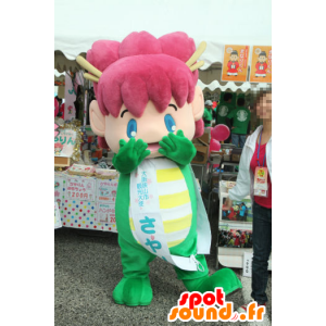Mascot Sayarin, vihreä ja vaaleanpunainen lohikäärme Sayaman - MASFR26697 - Mascottes Yuru-Chara Japonaises