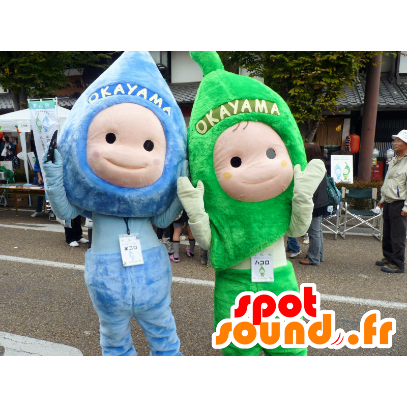 Mascottes de Mikoro et d'Hakoro, une goutte d'eau et une feuille - MASFR26699 - Mascottes Yuru-Chara Japonaises
