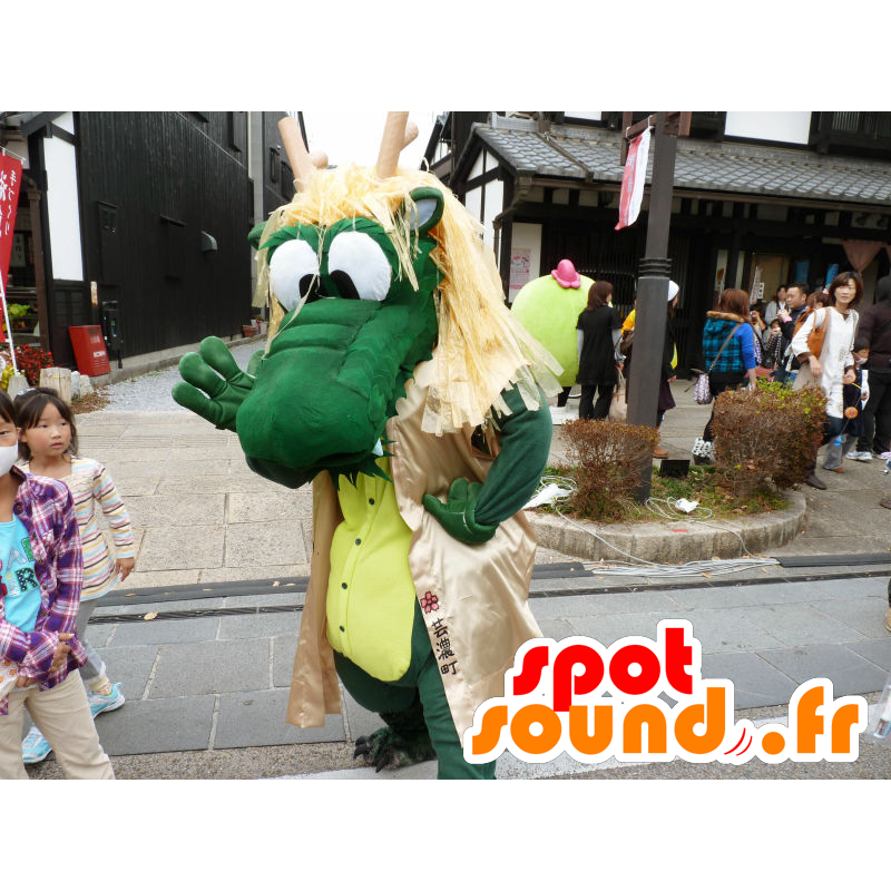 Mascotte de Roi Dragon, de crocodile vert et jaune, très rigolo - MASFR26702 - Mascottes Yuru-Chara Japonaises