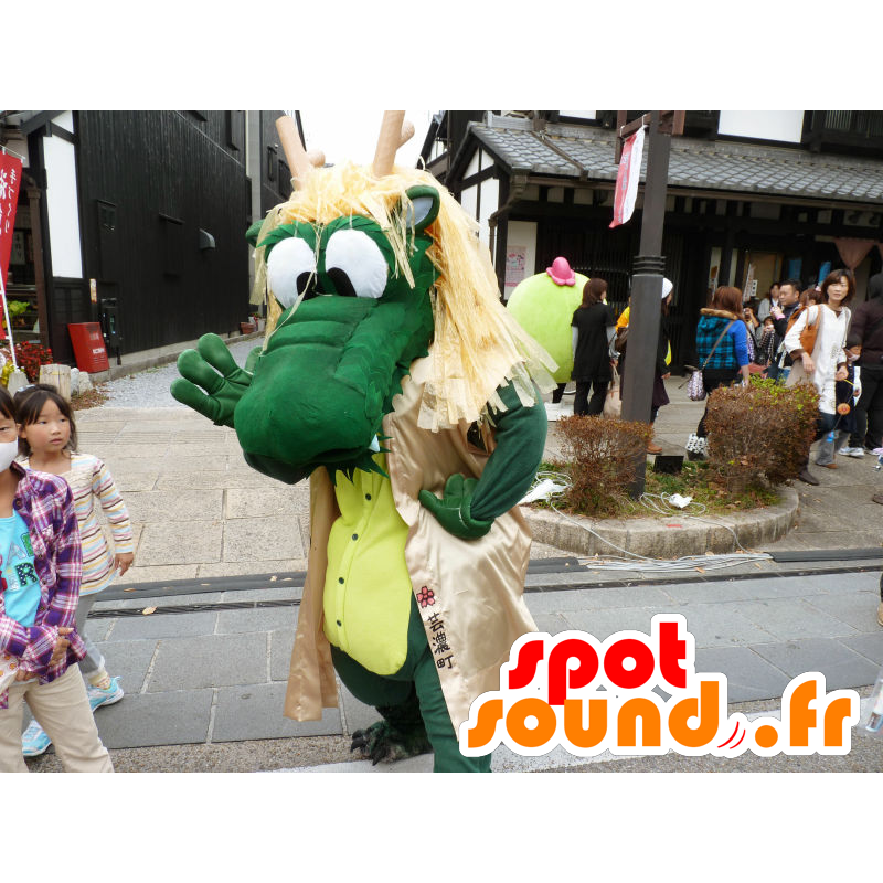 Re Drago mascotte, coccodrillo verde e giallo, molto divertente - MASFR26702 - Yuru-Chara mascotte giapponese