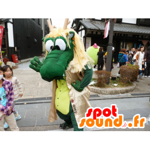 Mascota del Rey Dragón, el cocodrilo verde y amarillo, muy divertido - MASFR26702 - Yuru-Chara mascotas japonesas