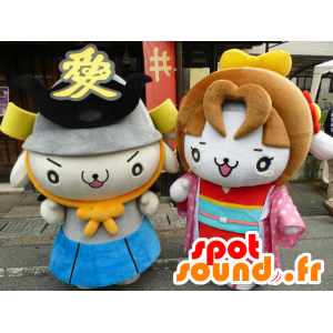 Fantasia de mascote Kanetan e Pollution-chan, dois cachorros brancos - Mascotes Yuru-Chara Japoneses - MASFR26705 - SpotSound.fr