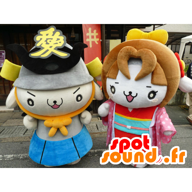 Fantasia de mascote Kanetan e Pollution-chan, dois cachorros brancos - Mascotes Yuru-Chara Japoneses - MASFR26705 - SpotSound.fr