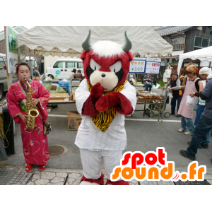 ShishiHyoe mascotte, toro, rosso e bianco di bufala - MASFR26706 - Yuru-Chara mascotte giapponese