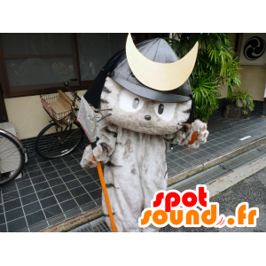 Mascotte de ShiMasako Nyan, de chat samouraï gris avec un casque - MASFR26707 - Mascottes Yuru-Chara Japonaises