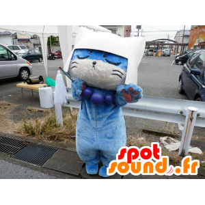 Mascotte d'Otani Nyanbu, de chat bleu et blanc, très rigolo - MASFR26708 - Mascottes Yuru-Chara Japonaises