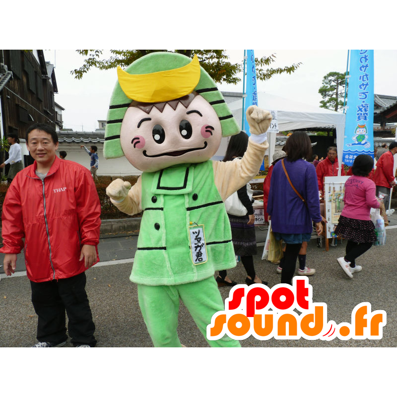 Mascot Tsunuga kun samurai equipamento verde e amarelo - MASFR26709 - Yuru-Chara Mascotes japoneses
