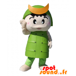 Mascot Tsunuga kun samurai equipamento verde e amarelo - MASFR26709 - Yuru-Chara Mascotes japoneses