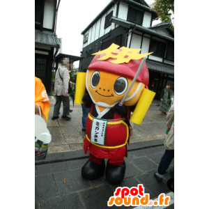 Guerriero mascotte cerchio arancione, vestito rosso samurai - MASFR26713 - Yuru-Chara mascotte giapponese