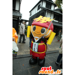 Mascot Warrior oranje cirkel, samurai rode jurk - MASFR26713 - Yuru-Chara Japanse Mascottes