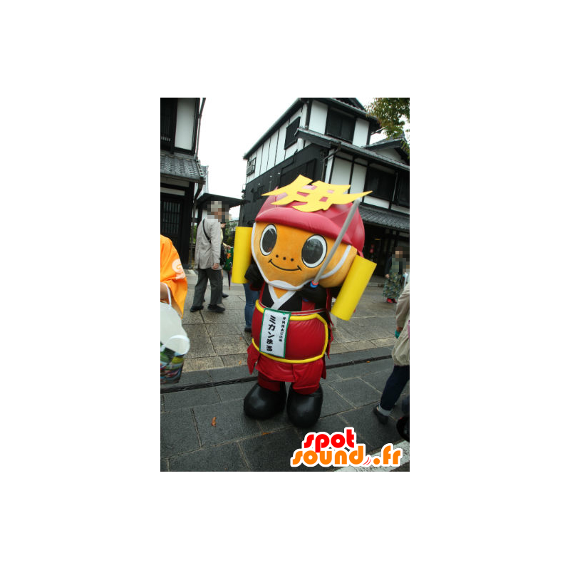 Maskot bojovník oranžový kruh, samuraj červené šaty - MASFR26713 - Yuru-Chara japonské Maskoti