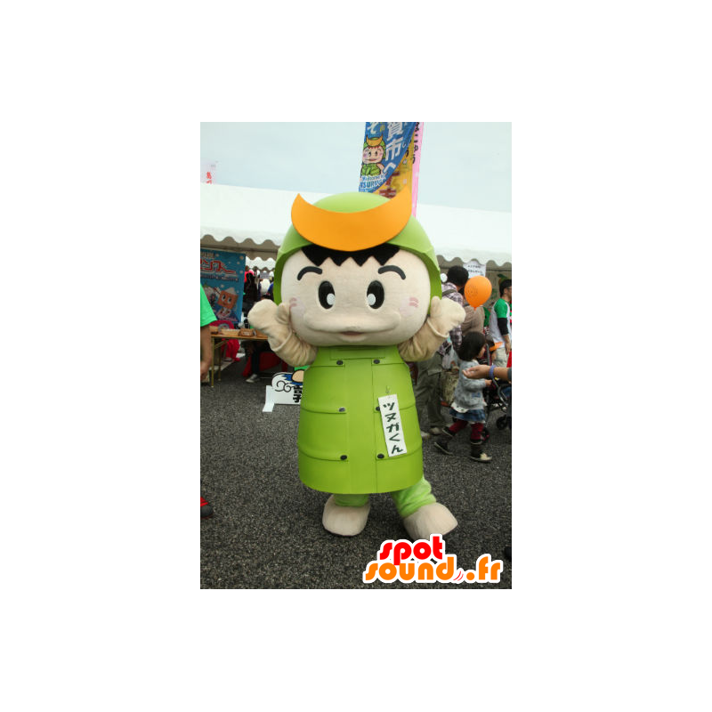 Mascot Tsunuga kun samurai equipamento verde e amarelo - MASFR26715 - Yuru-Chara Mascotes japoneses