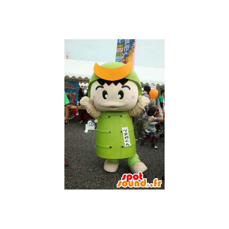 Mascot Tsunuga kun samurai vihreä ja keltainen asu - MASFR26715 - Mascottes Yuru-Chara Japonaises