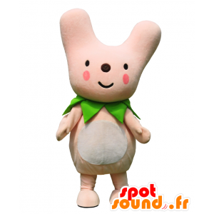 Mascot Carmine, vaaleanpunainen ja valkoinen kani, hyvin omaperäinen - MASFR26717 - Mascottes Yuru-Chara Japonaises