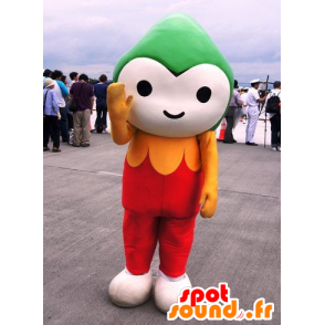 Mascotte de Choruru, bonhomme vert et blanc, en tenue rouge - MASFR26718 - Mascottes Yuru-Chara Japonaises