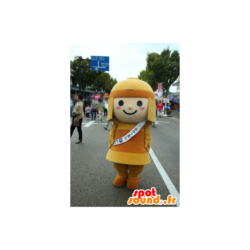 はにたんのマスコット、ヘルメットをかぶったオレンジ色の侍-MASFR26719-日本のゆるキャラのマスコット