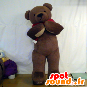 Mascot canela, marrón oso de peluche con un pañuelo rojo - MASFR26726 - Yuru-Chara mascotas japonesas