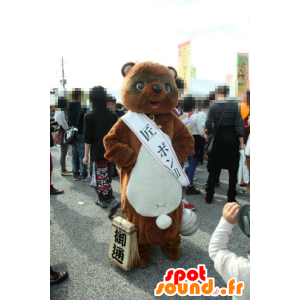 Mascotte de Takumi Pong mountain, nounours marron et blanc - MASFR26731 - Mascottes Yuru-Chara Japonaises