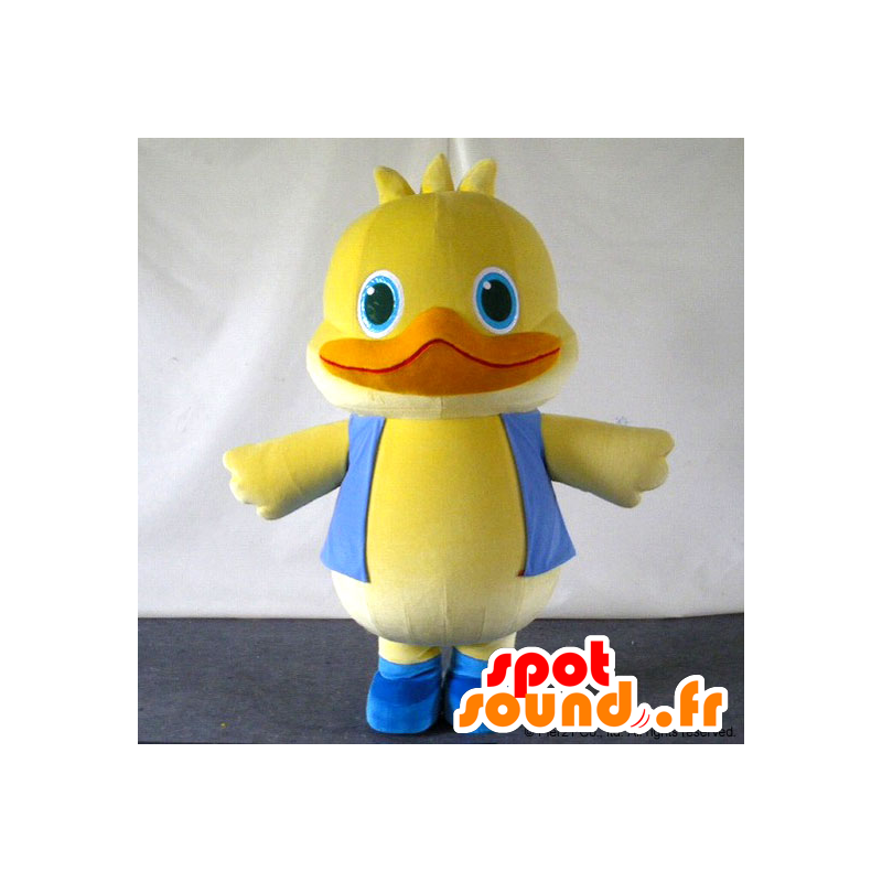 Mascota Ducky, pato amarillo y naranja, con ojos azules - MASFR26733 - Yuru-Chara mascotas japonesas