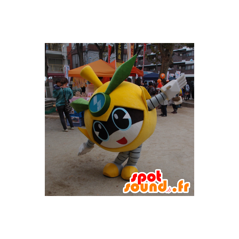 Shinosuke maskot Inagi, gul robot, grå og svart - MASFR26737 - Yuru-Chara japanske Mascots