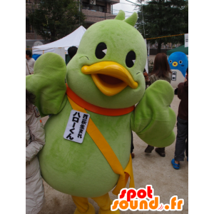 Maskot Hello-kun, velké zelené a žluté pták - MASFR26738 - Yuru-Chara japonské Maskoti