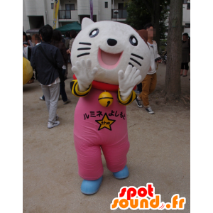 Mascot Nyan Rumi, valkoinen kissa, pukeutunut vaaleanpunainen - MASFR26739 - Mascottes Yuru-Chara Japonaises