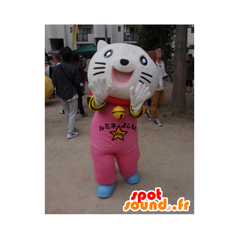 Mascot Nyan Rumi, valkoinen kissa, pukeutunut vaaleanpunainen - MASFR26739 - Mascottes Yuru-Chara Japonaises