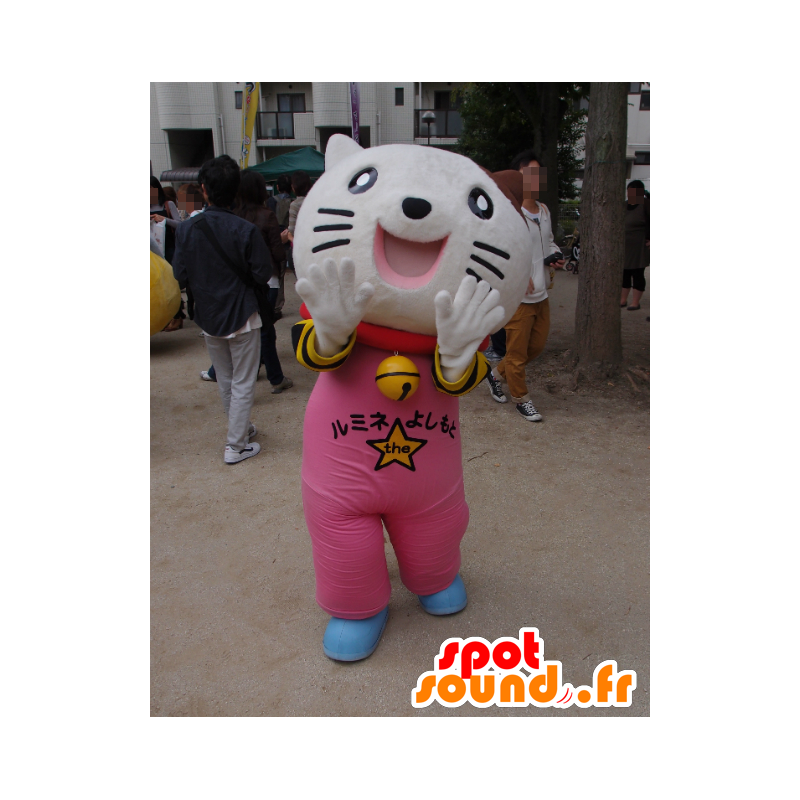 Mascot Nyan Rumi, witte kat, gekleed in roze - MASFR26739 - Yuru-Chara Japanse Mascottes