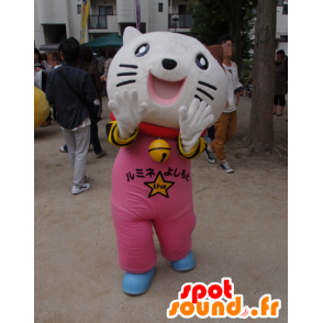 Mascotte de Nyan Rumi, chat blanc, habillé en rose - MASFR26739 - Mascottes Yuru-Chara Japonaises