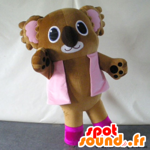 Pialat maskot, brun koala, klædt i lyserød - Spotsound maskot