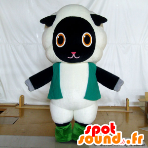 Fluffy Maskottchen, schwarze und weiße Schafe, süß und niedlich - MASFR26748 - Yuru-Chara japanischen Maskottchen