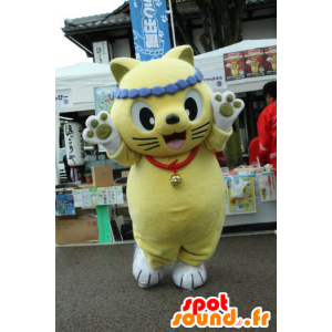 Mascot Nyantaro, keltainen ja valkoinen kissa - MASFR26749 - Mascottes Yuru-Chara Japonaises