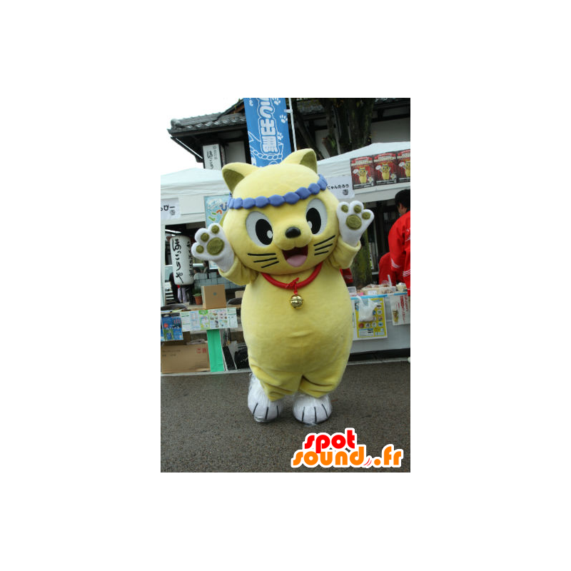 Mascot Nyantaro, geel en witte kat - MASFR26749 - Yuru-Chara Japanse Mascottes