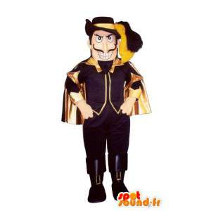 Mosqueteiro mascote no vestido preto e dourado - MASFR006965 - mascotes Soldiers