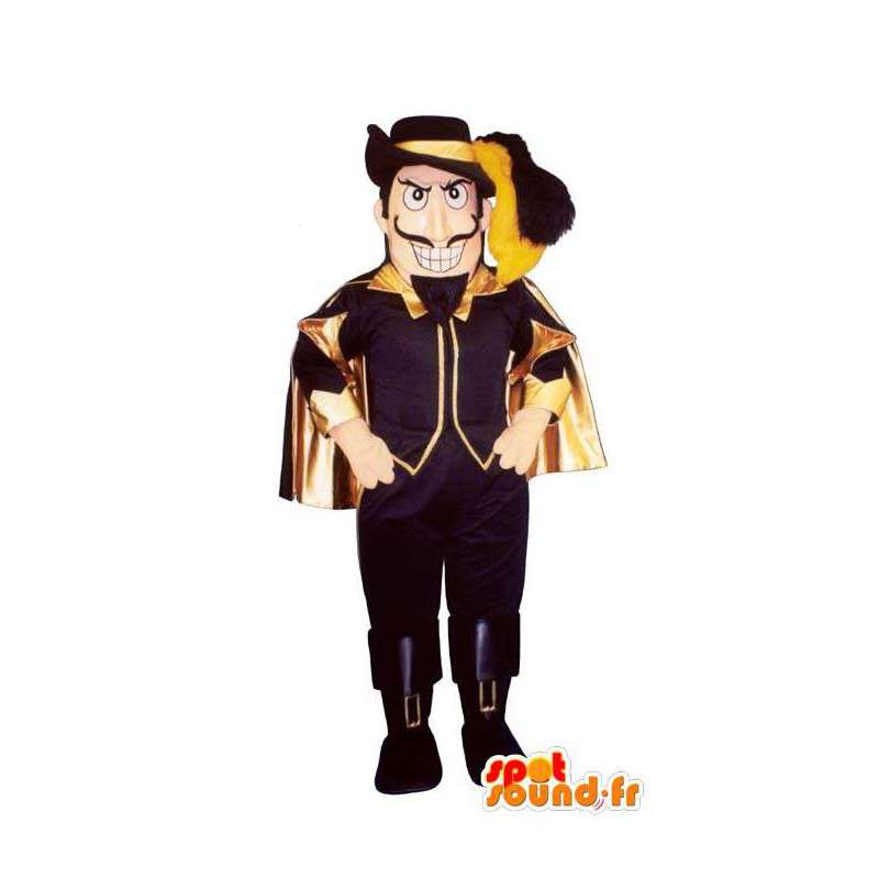 Mosqueteiro mascote no vestido preto e dourado - MASFR006965 - mascotes Soldiers