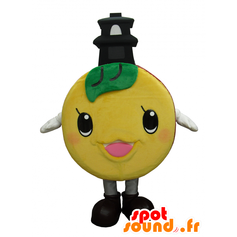 Mascote laranja, tangerina redonda com um templo - MASFR26756 - Yuru-Chara Mascotes japoneses