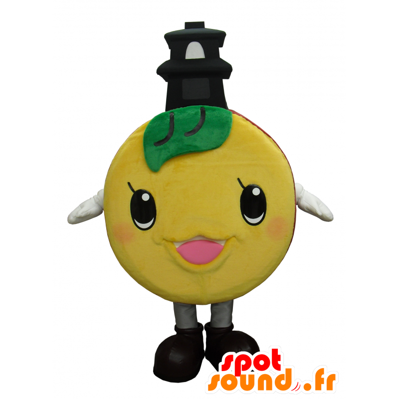 Naranja mascota mandarina redonda con un templo - MASFR26756 - Yuru-Chara mascotas japonesas