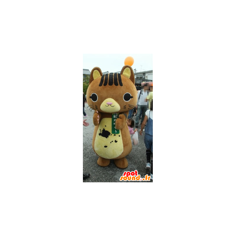 ピカリヤのマスコット、茶色の猫、黄色い猫-MASFR26764-日本のゆるキャラのマスコット
