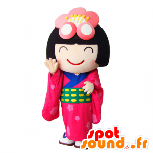 Mascot Umeko of brunette girl in traditional dress pink - MASFR26766 - Yuru-Chara Japanese mascots