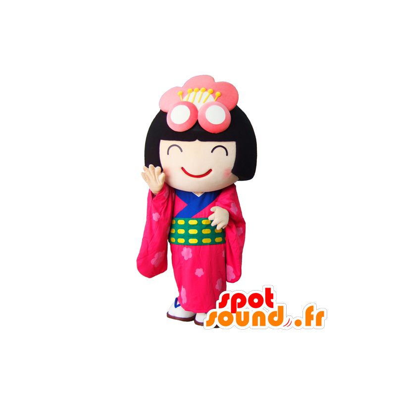 Mascot Umeko de niña morena en el tradicional vestido rosa - MASFR26766 - Yuru-Chara mascotas japonesas