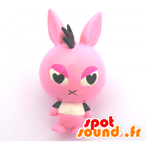 Mascotte de Keychain, gros lapin rose, noir et blanc - MASFR26769 - Mascottes Yuru-Chara Japonaises